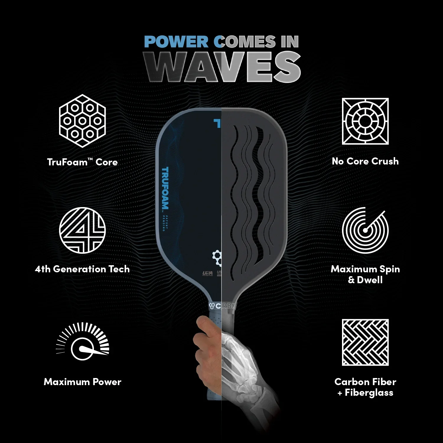 CRBN 2 TruFoam Waves (Square) Pickleball Paddle - Image 3