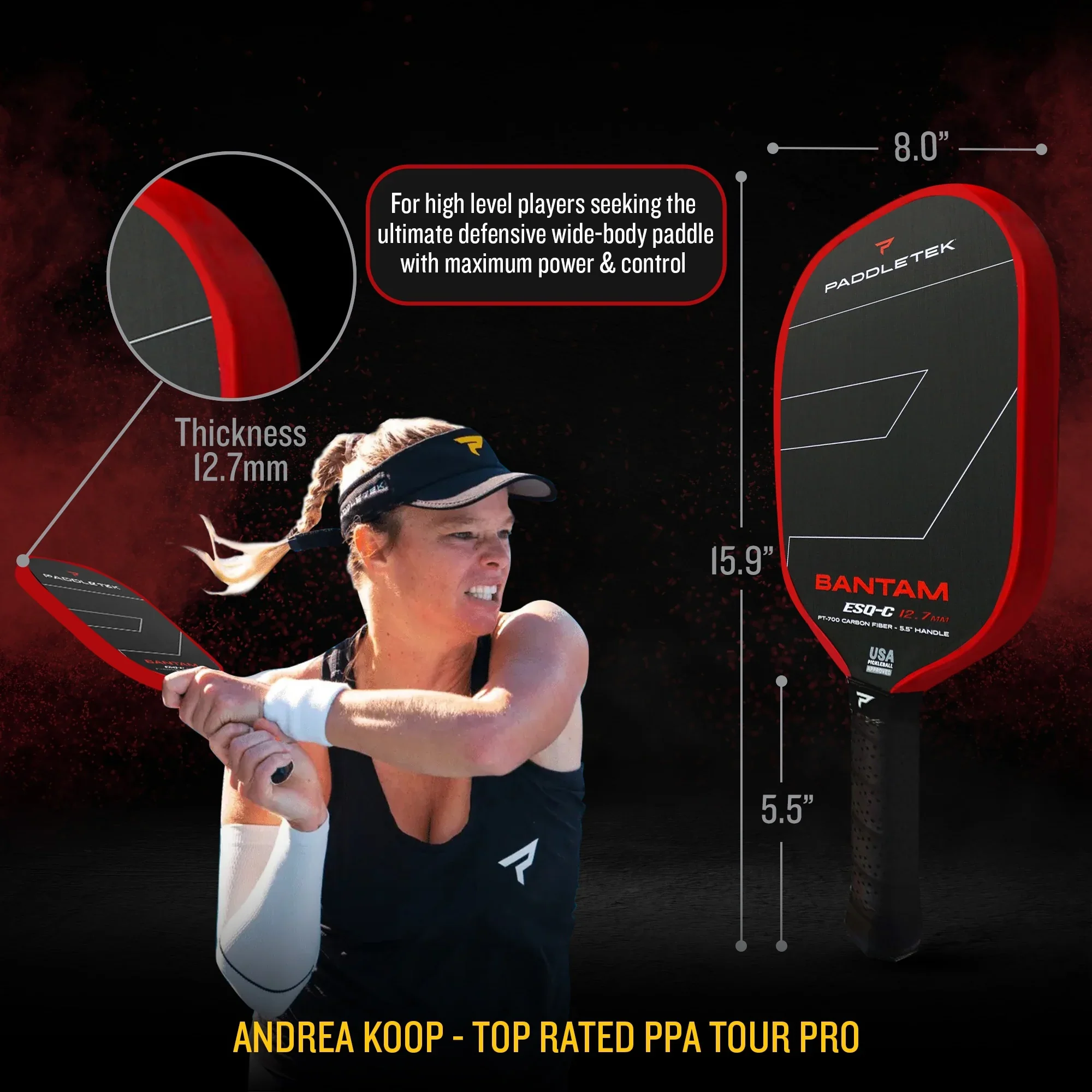 Paddletek Bantam ESQ-C 12.7 Pickleball Paddle - Image 3