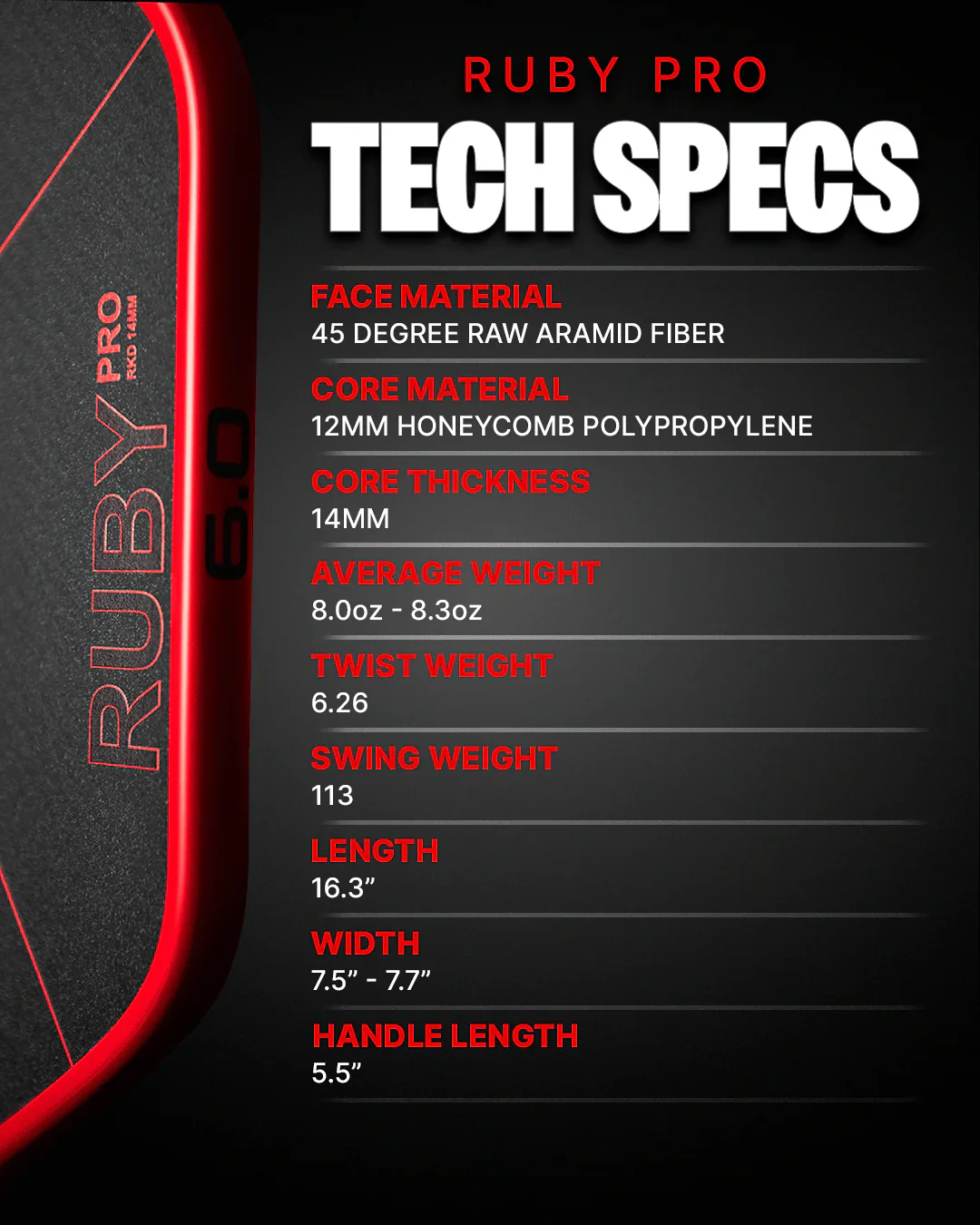 Six Zero Ruby Pro 14mm Pickleball Paddle - Image 9