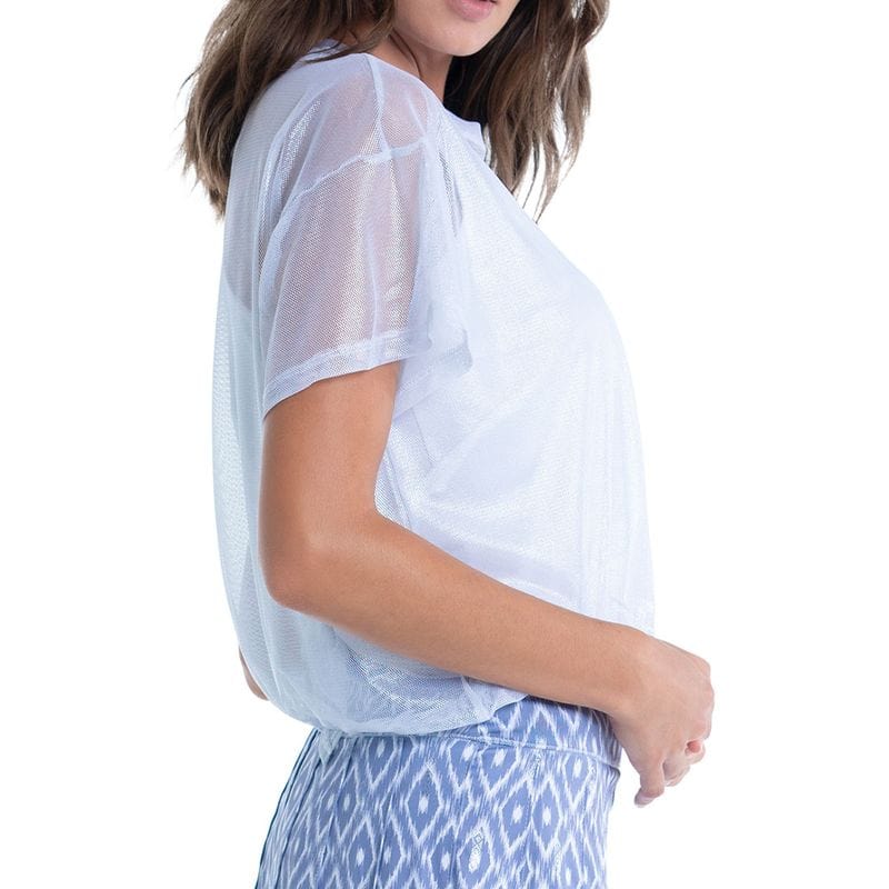Women's Lucky in Love Ikat Pearlized Mesh Short Sleeve Top - Image 2