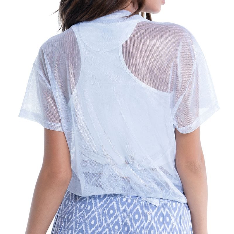 Women's Lucky in Love Ikat Pearlized Mesh Short Sleeve Top - Image 3